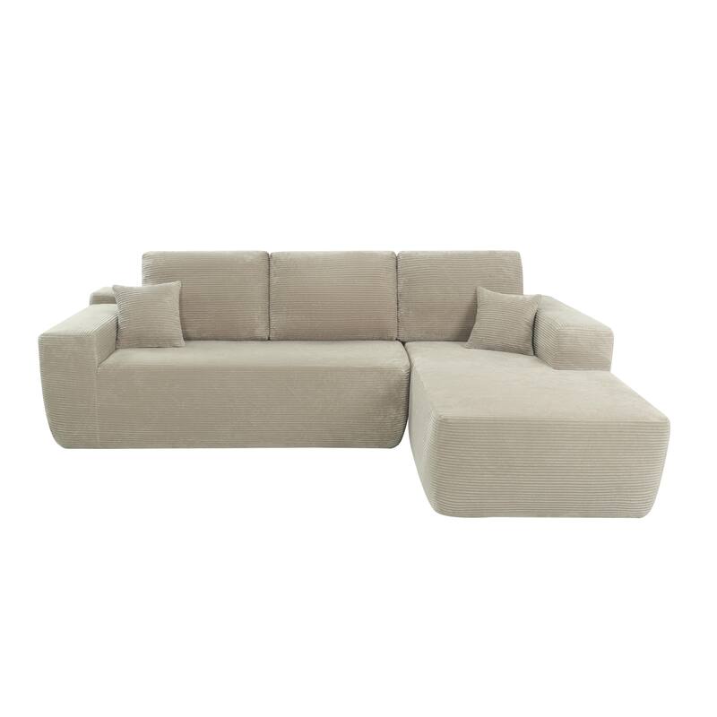 Modular Sectional Sofa with L-Shape Chaise Lounge, Corduroy Deep Seat Cloud Couch, Corner Upholstered Sofa with 2 Pillows