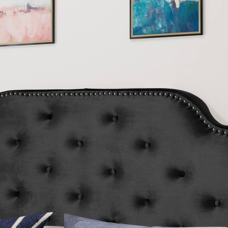 Queen Size Upholstered Headboard with Button Tufted Design, Nailhead Trim, and Adjustable Height