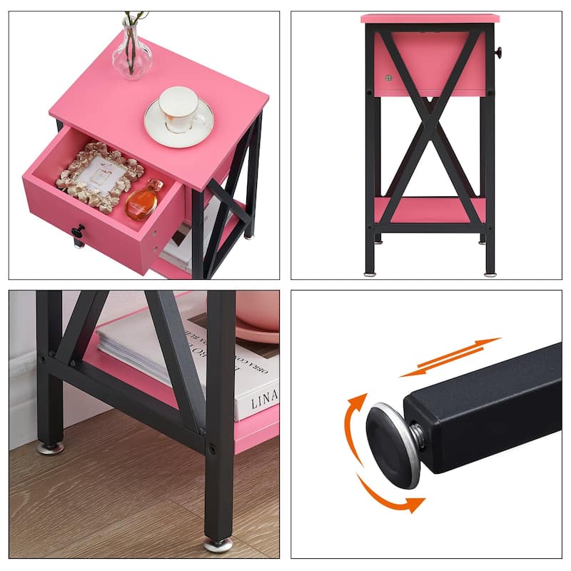 VECELO Modern Nightstand 1-Drawer with Storage Shelf, End Table/Side Table