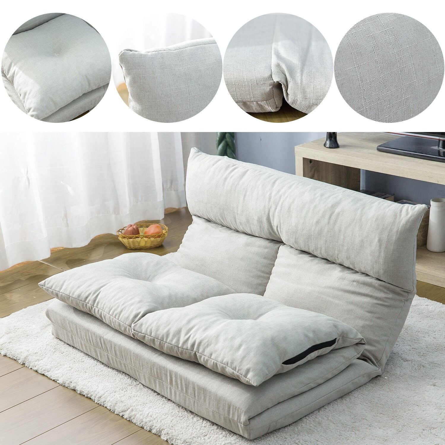 Gray Fabric Floor Sofa with Adjustable Chaise Lounge 5 Head to