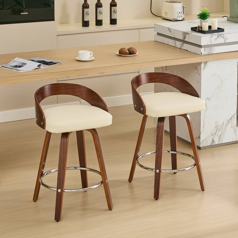 GDF Studio - Halden Mid-Century Swivel Wood Bar Stools with Soft Cushion Seat (Set of 2)