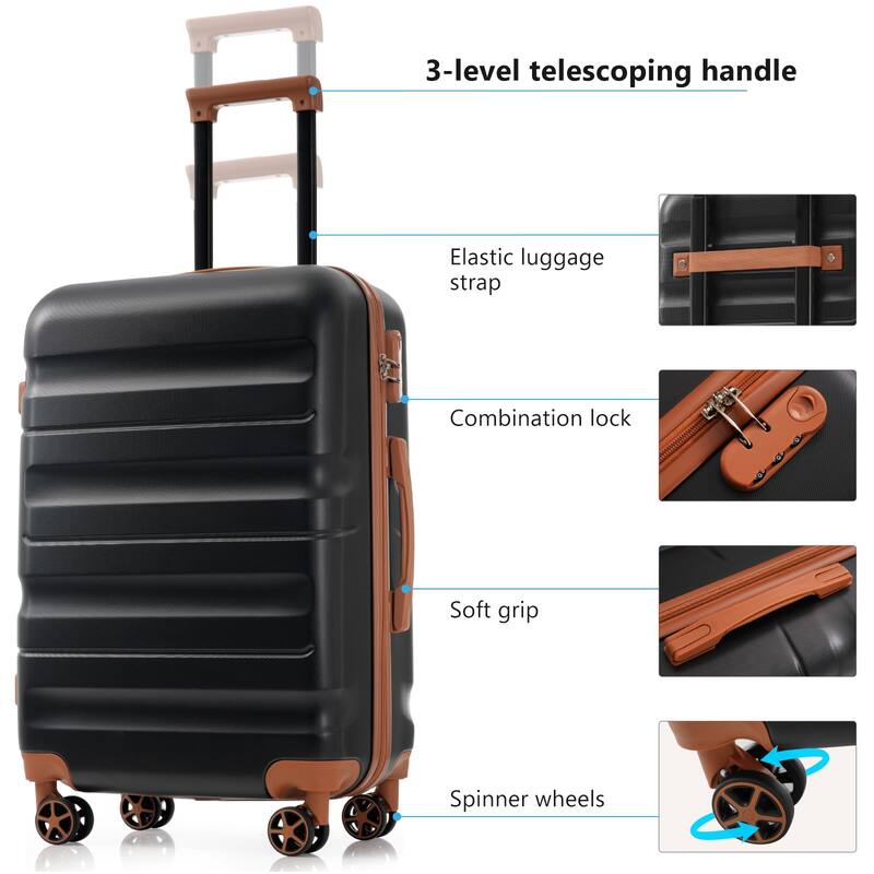 6-Piece Modern Hard-Shell Luggage, Lightweight Luggage with Spinner Wheels, for Boarding Travel, Black Brown