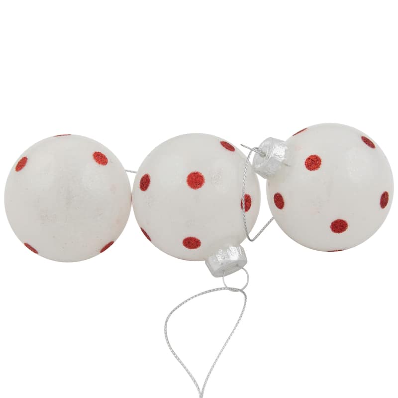 12ct Red White Glass 3-Finish Christmas Ball Ornaments 1.75" (40mm)