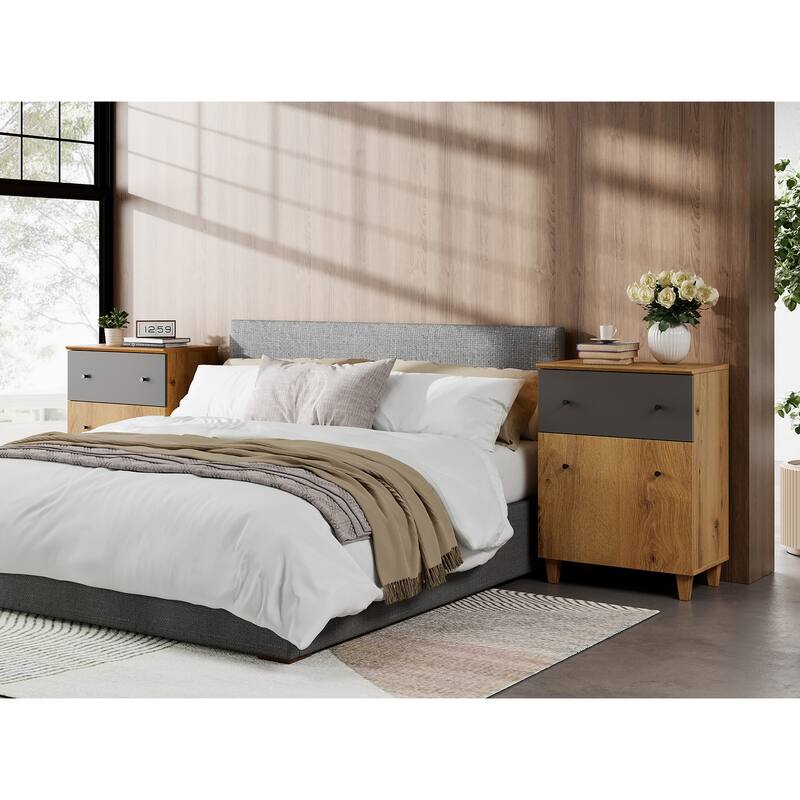 Tall Nightstand with Drawer and Door for Bedroom, 32.4"H