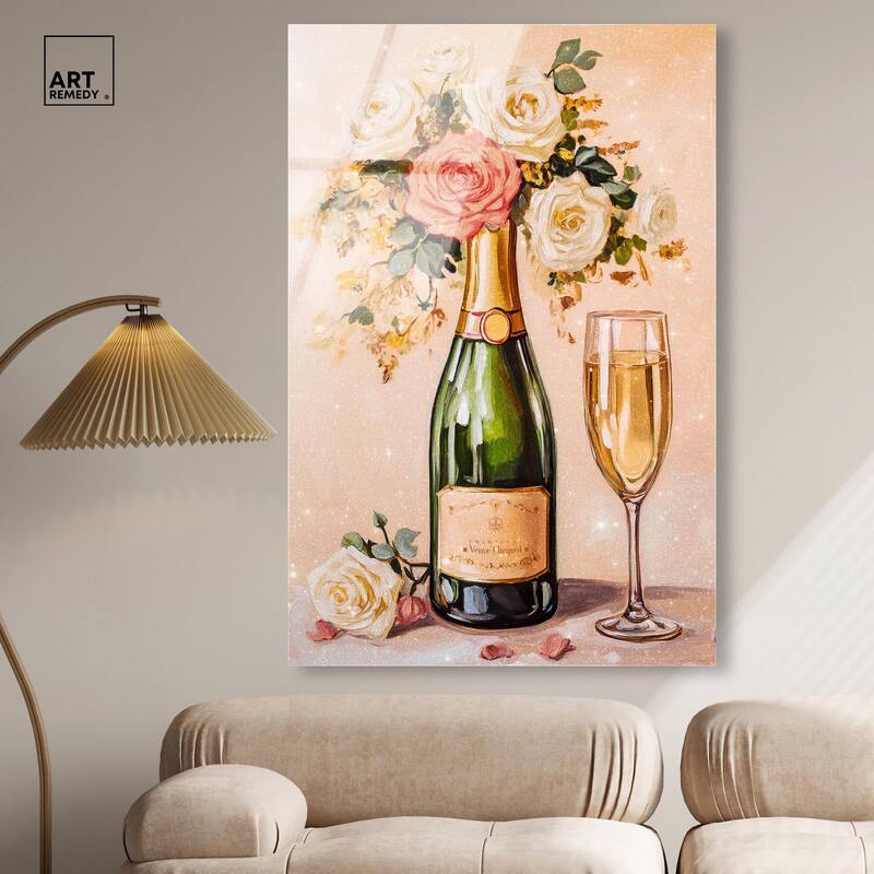Blooming Champagne Vase Acrylic by Art Remedy, Ready to Hang
