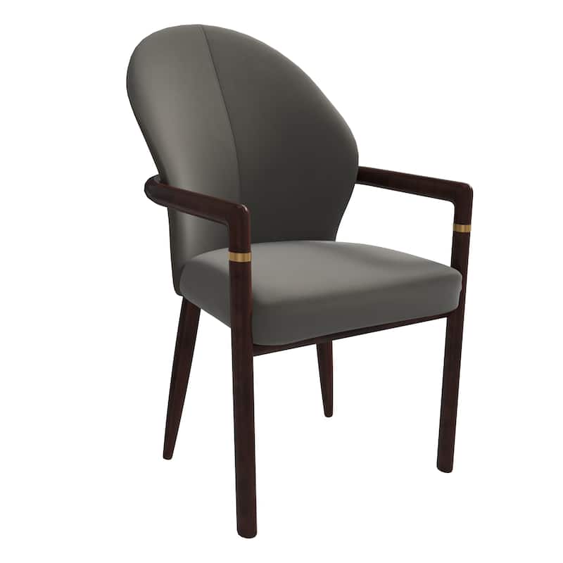 LeisureMod Modern Leather/Velvet Dining Chair - Elegant Armchair in Rubberwood with Gold Accents for Home Furniture - Khaki