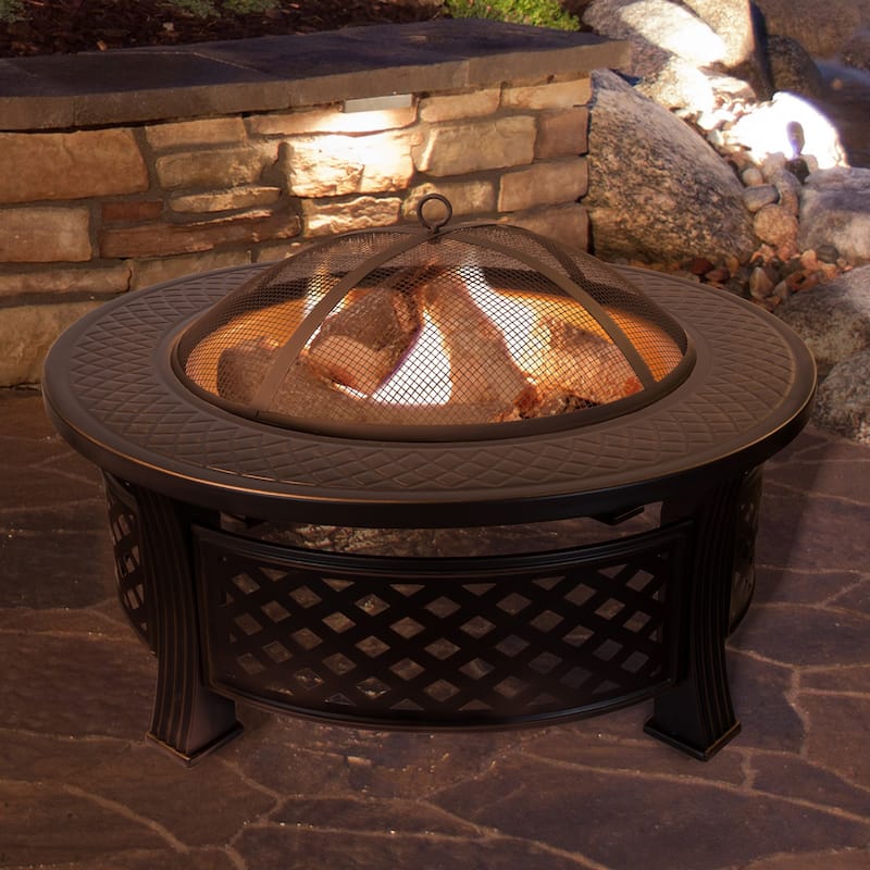 Pure Garden 32" Round Wood Burning Fire Pit with Steel Patio Ring