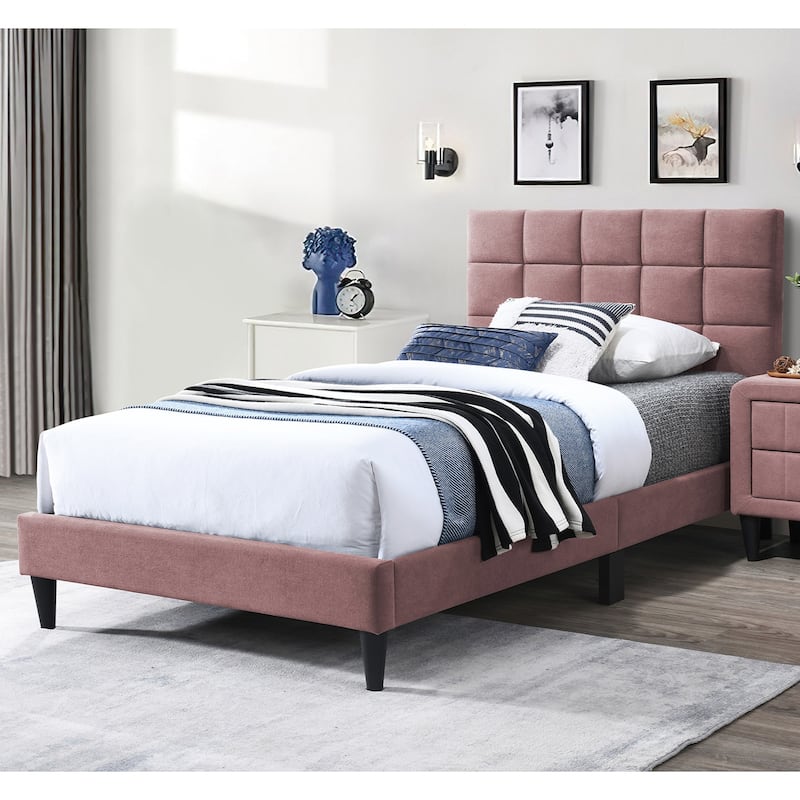 Brushed Linen Fabric Adjustable Headboard Full Bed with Biscuit Tufting Design