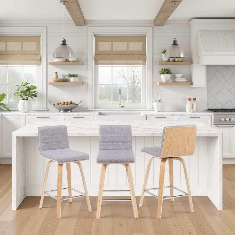 Skara Mid-Century Swivel Counter Stool, Upholstered Counter Height Chair with Bentwood Legs