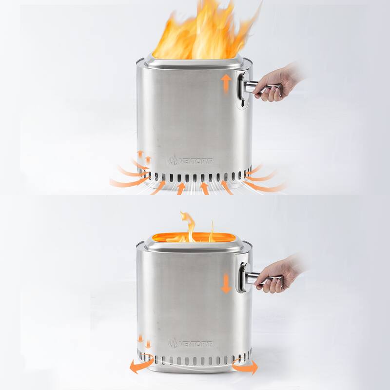 VENTOPYR Double-layer Smokeless Square Wood Burning Fire Pit with Cooking Baking Tray