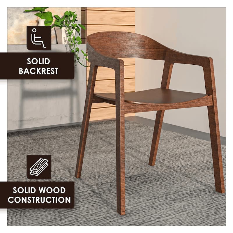 Dining Chair in Oak Wood with Open Back Design and Armrests Set of 2 Rivo Series