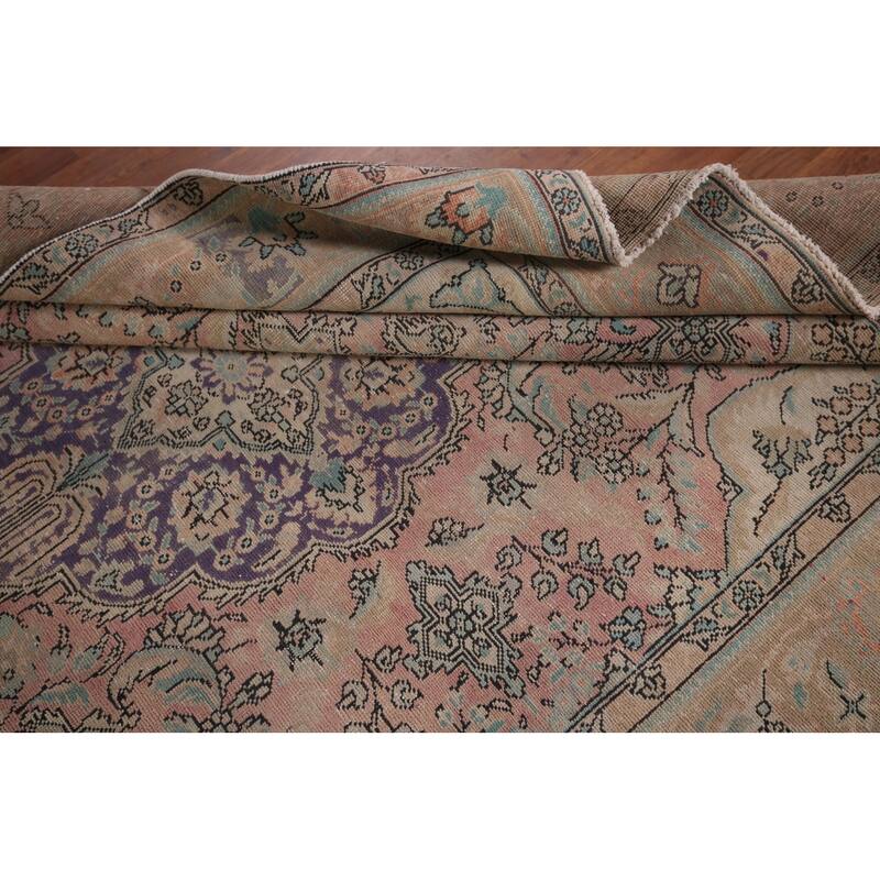 Pink Tabriz Vintage Persian Area Rug Handmade Wool Carpet - 6'9" x 9'3"