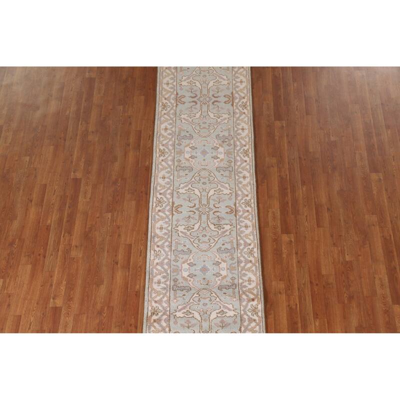 Oushak Indian Runner Rug Hand-Knotted Wool Carpet - 2'7"x 9'11"