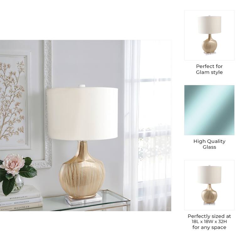 Glass Metal Table Lamp Handfinished with Linen Shade - 32" Gold - 18" x 18" x 32"