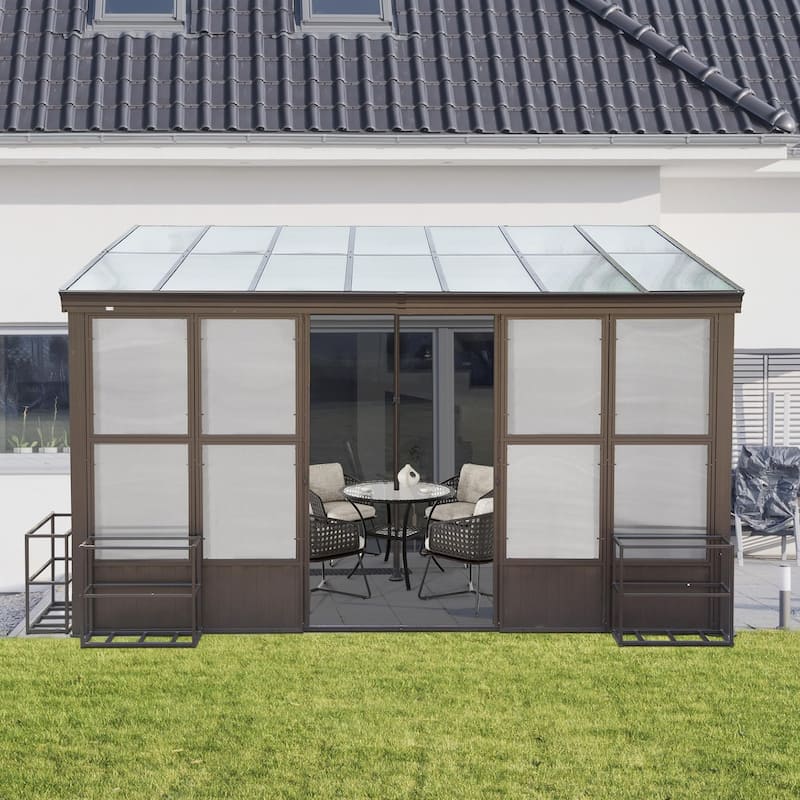 Lean-to Sunroom 10x14FT, Wall Mounted Solarium