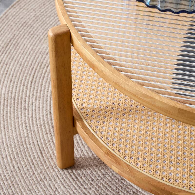 Circular double-layer solid wood tea table