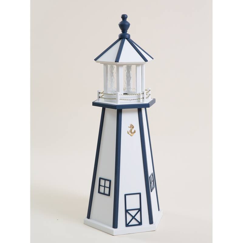 Wooden Lighthouse with Solar Light - 3 Foot - White/Navy
