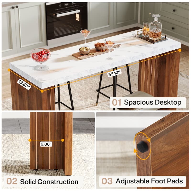 55'' Home Bar Unit, Bar Table with Faux Marble Finished Tabletop