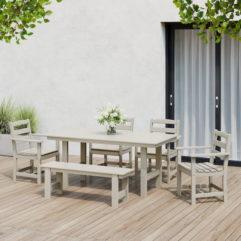 Polytrends Shoreside 6-Piece Arm Chair Dining Set With Bench