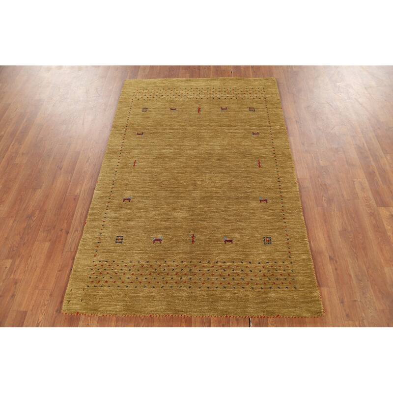 Tribal Gold Gabbeh Oriental Accent Rug Hand-Knotted Wool Carpet - 3'10"x 5'10"