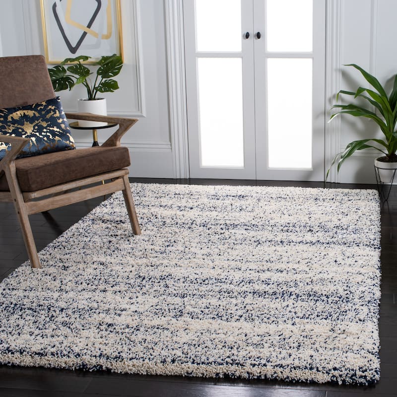 SAFAVIEH Hudson Shag Justine Modern 2-inch Thick Rug - 8' x 10' - Ivory/Navy - Rectangle