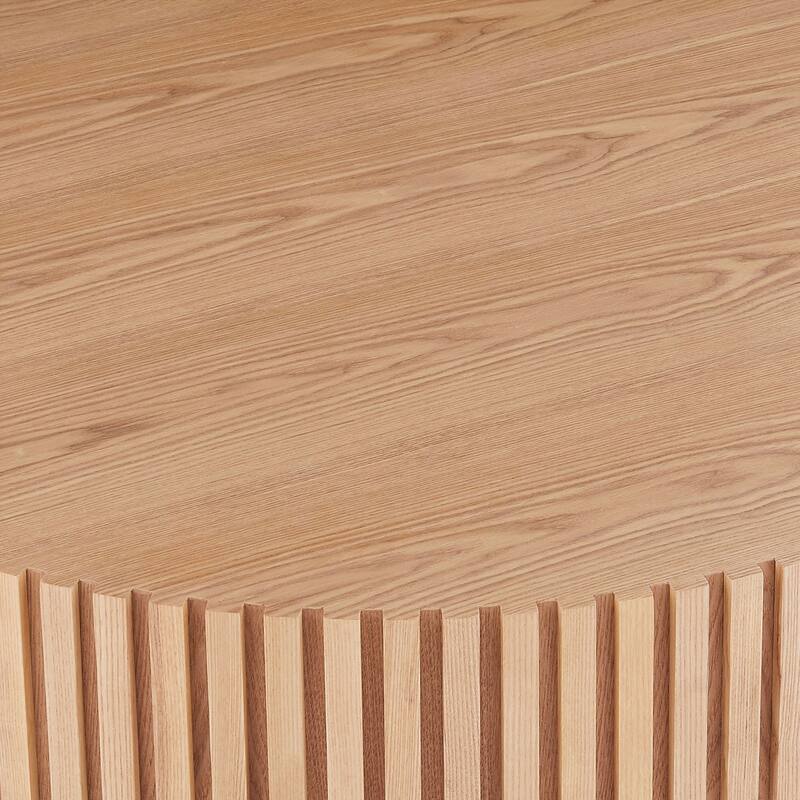 Round Wood Coffee table for Apartment, Modern Living Room Coffee Table with Sturdy Pedestal