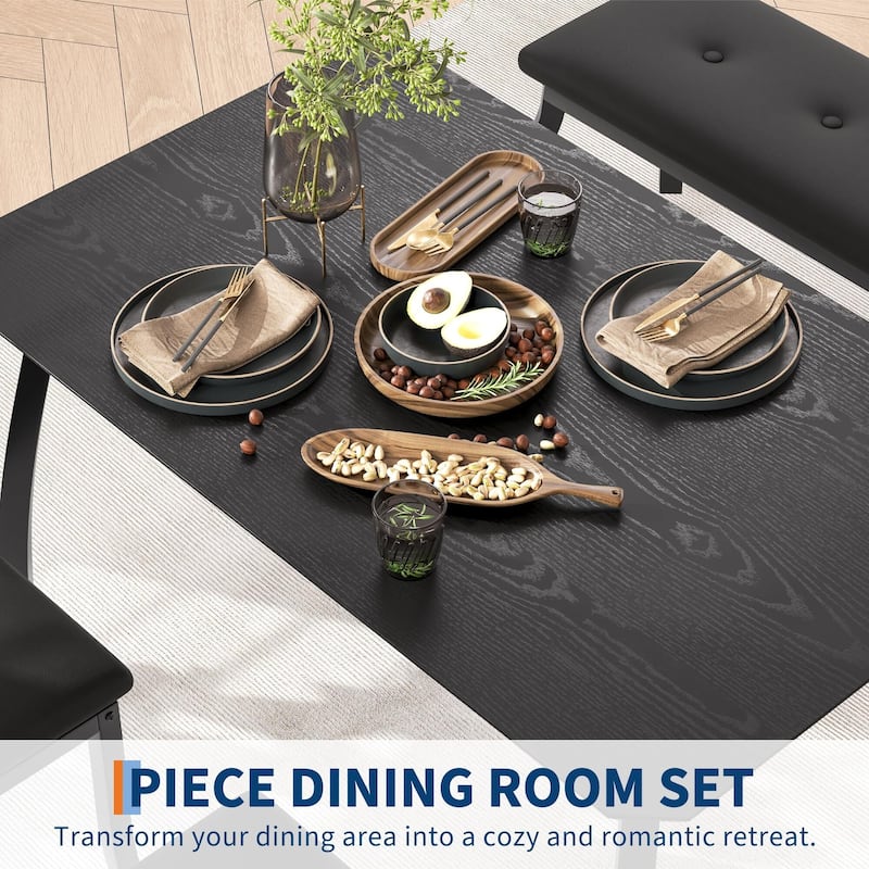 4-Piece Dining Table, With 2 Chairs and PU Upholstered Bench