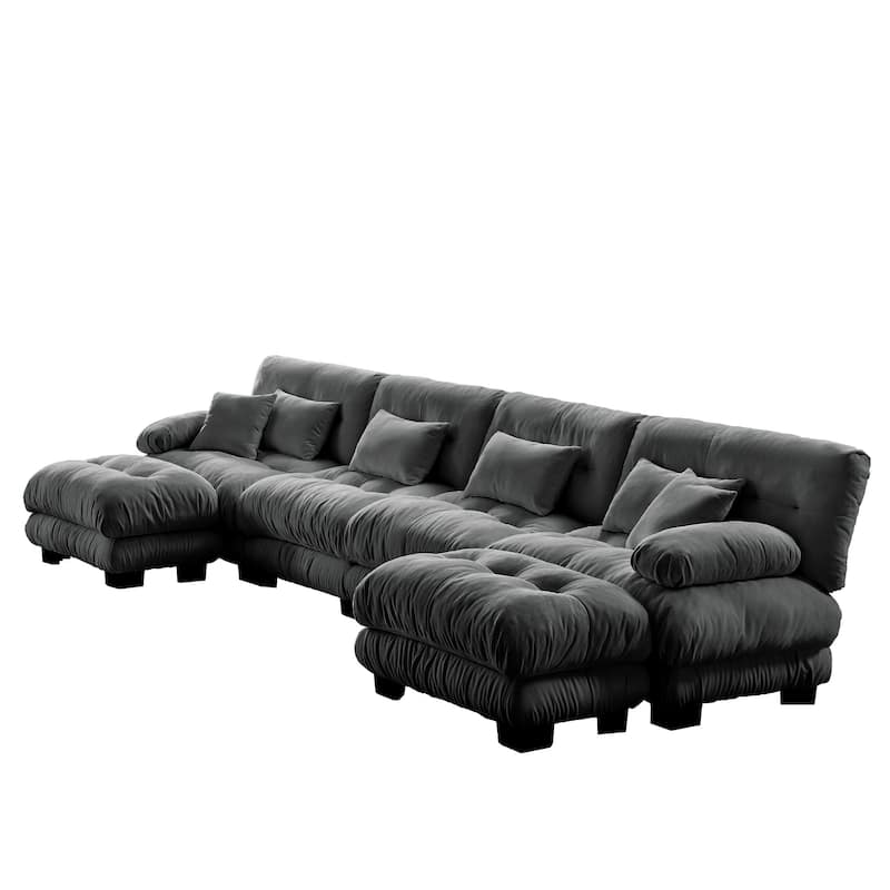 Modular Chenille Couch Sectional Sofa with Ottoman, Throw Pillows