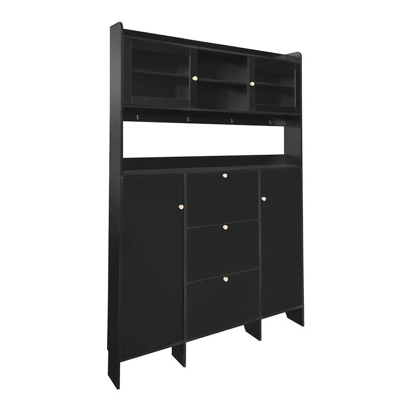 Hall Tree and Shoe Storage Bench with Flip Drawers and Doors