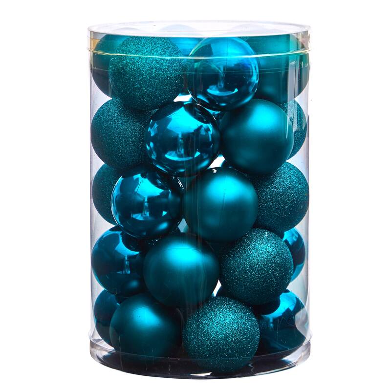 Shatterproof 3-Finish Christmas Ball Ornaments - 2.5" (60mm) - Teal - 30ct