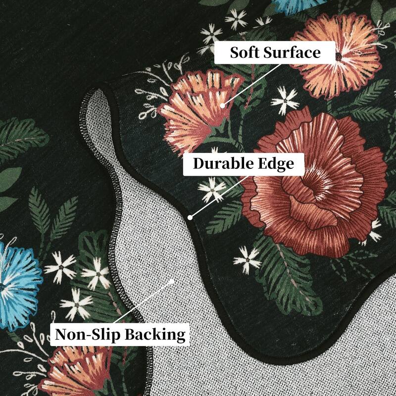 Area Rugs for Living Room Bedroom Washable Modern Floral Rug Scalloped Non-Slip Low Pile Carpet