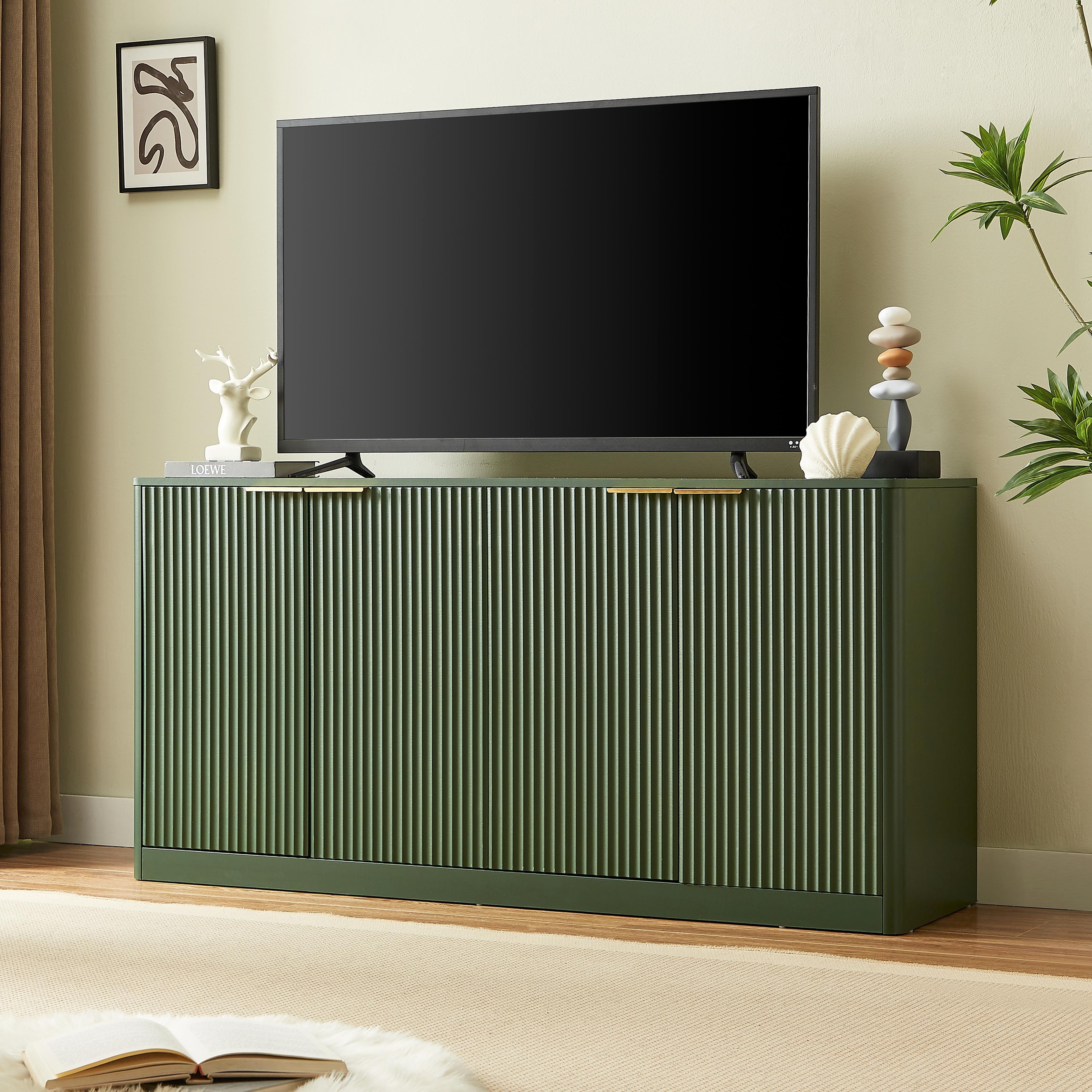 59-Inch Modern Wavy Sideboard, Curved Storage Cabinet with 4 Doors for Living Room, Kitchen & Bedroom