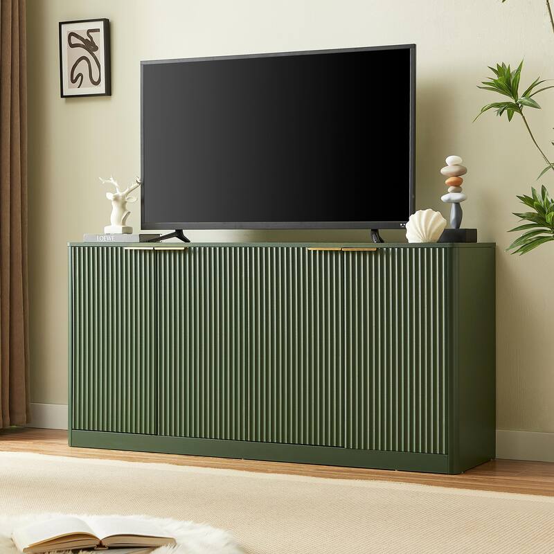 59-Inch Modern Wavy Sideboard, Curved Storage Cabinet with 4 Doors for Living Room, Kitchen & Bedroom - Green