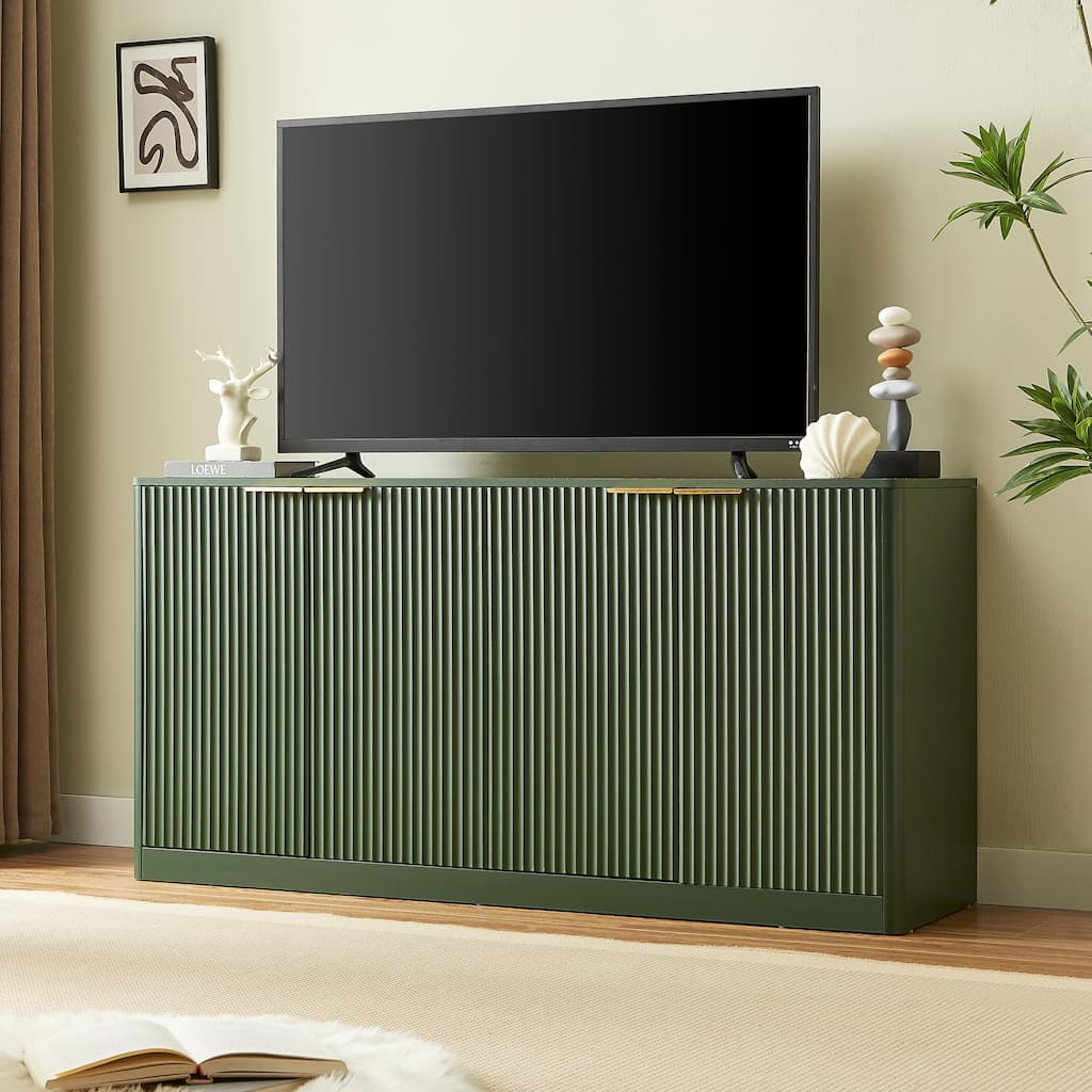 59-Inch Modern Wavy Sideboard, Curved Storage Cabinet with 4 Doors for Living Room, Kitchen & Bedroom
