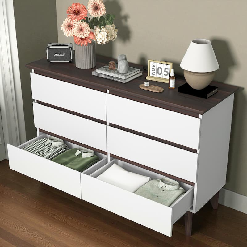 Wide 6-Drawer Storage Cabinet Modern Chest of Drawers for Bedroom Living Room Office Organizer Large Capacity Dresser