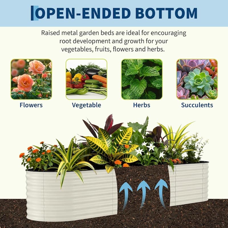 2-Pack 4x2x2FT Galvanized Steel Raised Garden Bed Kit for Vegetables Herbs and Flowers Beige