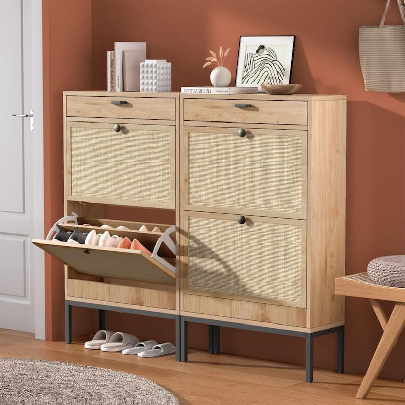 Boho Natural Rattan Shoe Storage Cabinet