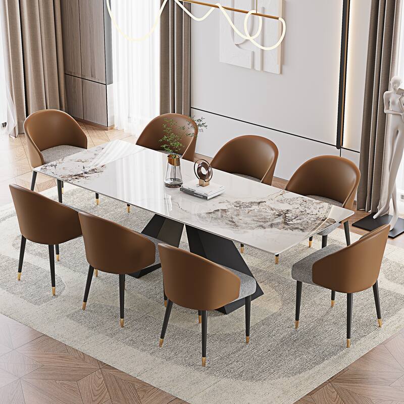 63'' to 94.5” Extendable Dining Table For 8-10 with Sintered Stone Table top and Metal Base - 94.48"