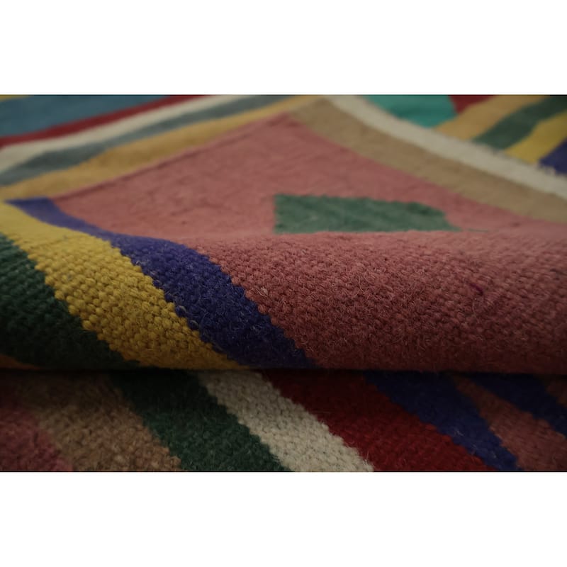 Hand Woven Oriental 100% Wool Carpet Southwestern Modern Multi-Colored Kilim Area Rug - 12' 3'' X 8' 9''