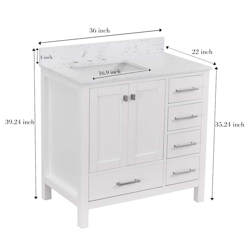 StarrySky 36 inch Undermount Left Sink Bathroom Vanity with Engineered Carrara Marble Top