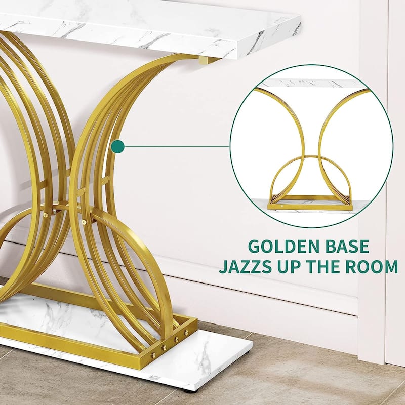 Modern Gold Console Sofa Table with Marbling Top for Entryway Hallway