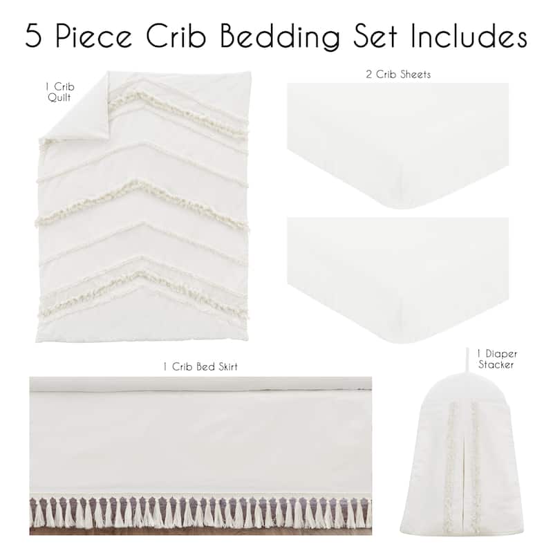 Sweet Jojo Designs Ivory Boho Chic Boy Girl Gender Neutral 5p Nursery Crib Bedding Set Beige Off White Bohemian Modern Farmhouse