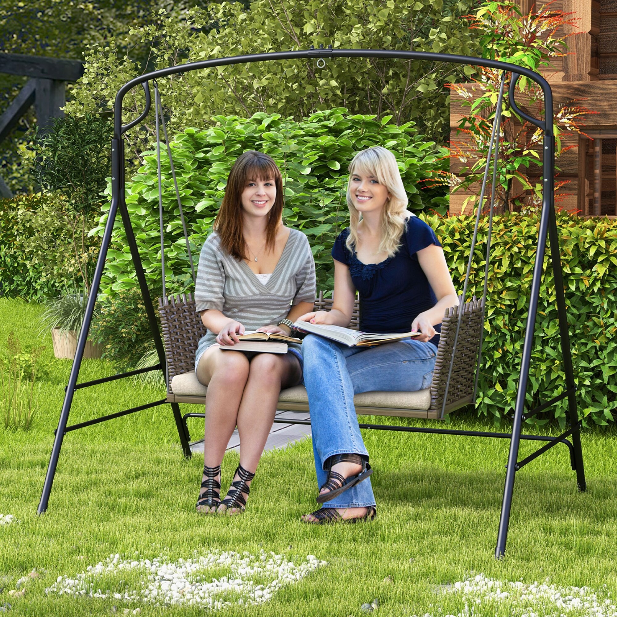 Gymax Metal Porch Swing Stand Heavy Duty Hanging Swing Frame Indoor