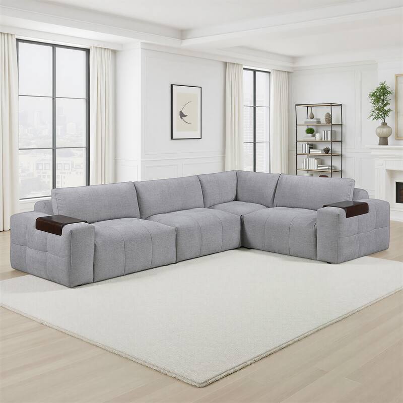 Mackay 143" Textured 4-Piece Modular Sectional Sofa with Armrest Tray