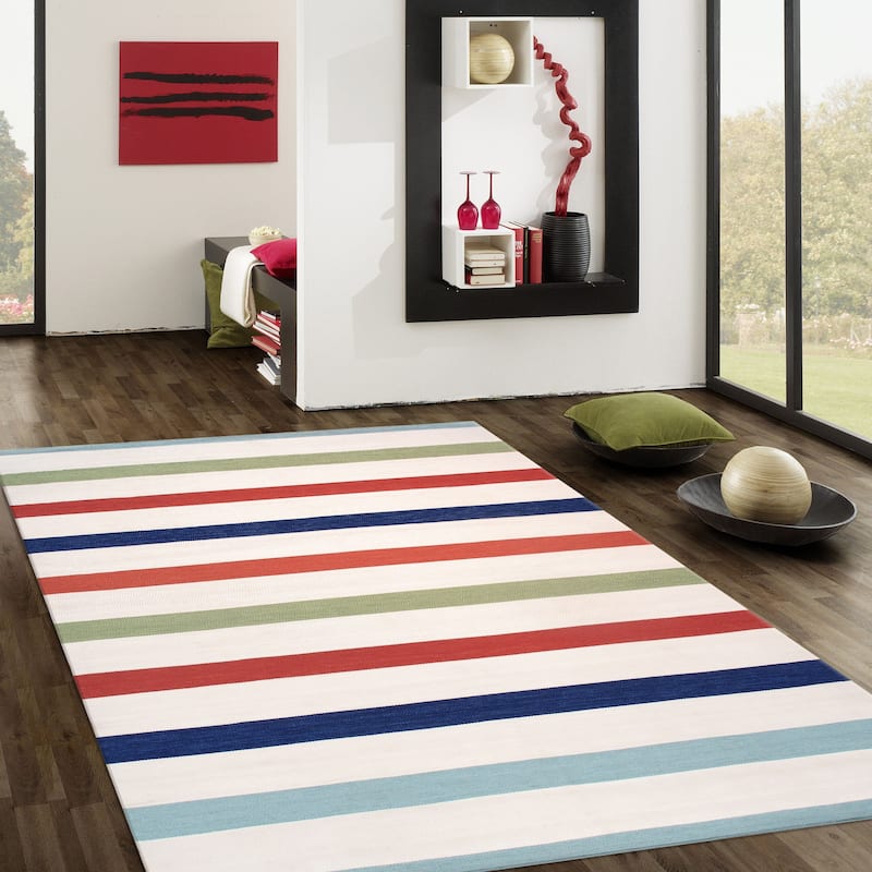 Pasargad Home Hampton Striped Indoor/Outdoor Area Rug