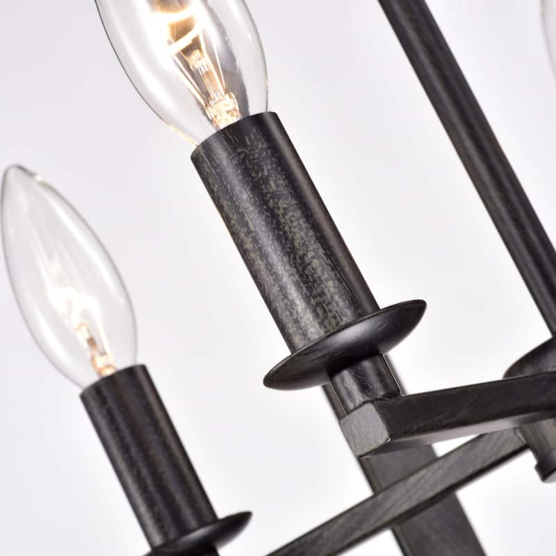 Daniela Natural Wood and Antique Black Metal Open Cage Chandelier