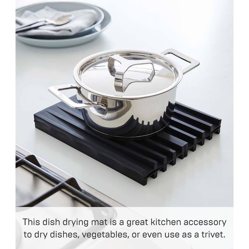 Yamazaki Home Folding Dish Drainer Mat and Trivet, Silicone, Collapsible - L 9.84 x W 15.94 x H 0.51 inches