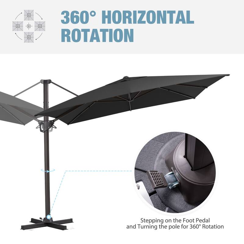 VredHom Patio Outdoor 9 x 11 FT Cantilever-Offset Umbrella with Premium Weight Base