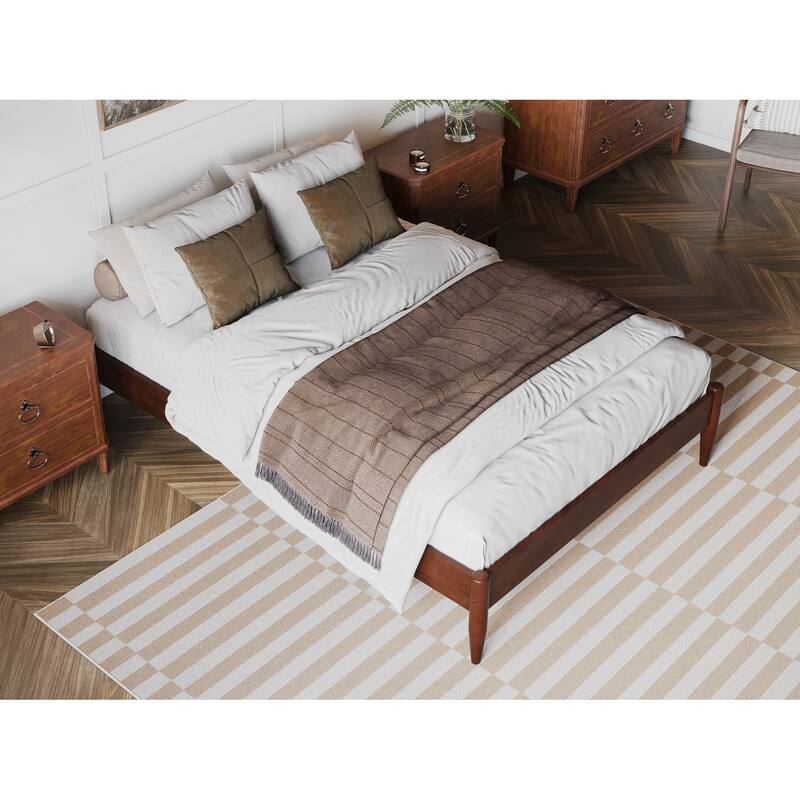 Full Platform Bed Frame - 14 Inch Modern Bed - Walnut Finish - Home Bedroom Furniture