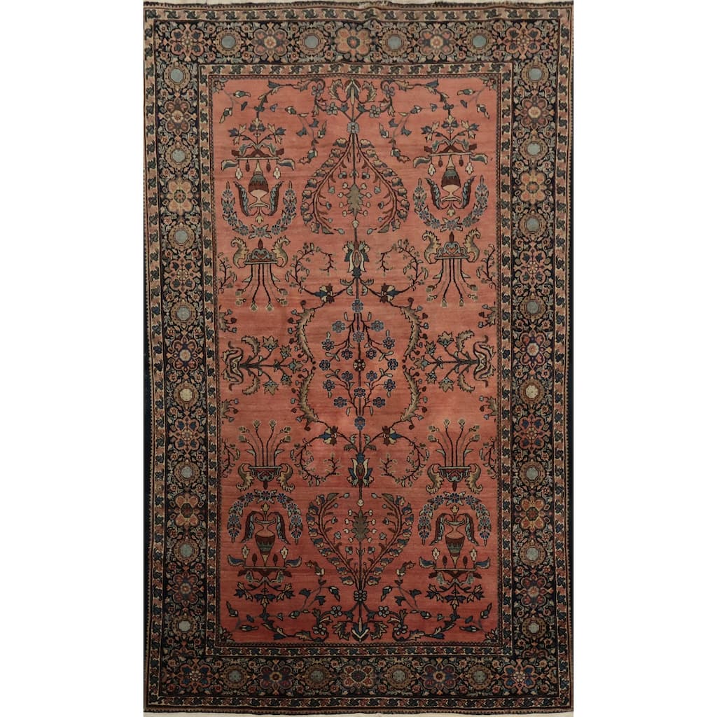 Hand Knotted Oriental 100% Wool Carpet Traditional Floral Oranges & Rust Sarouk Area Rug - 6' 5'' X 4' 1''